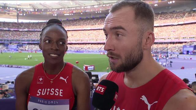 Yasmin Giger et Charles Devantay au micro de la RTS après leur record de Suisse en 4x400m mixte