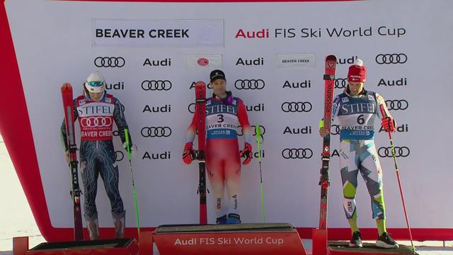 Beaver Creek (USA), géant messieurs, 2e manche: podium et hymne suisse en l'honneur de Thomas Tumler