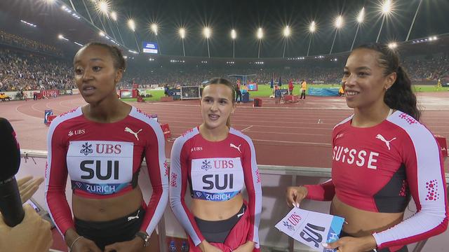 Zurich (SUI), relais 4x100m dames : interview des Suissesses après leur victoire