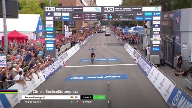 Zurich, contre la montre, messieurs: la course sourit à Evenepoel (BEL) qui termine avec 7 secondes d'avance sur F. Ganna (ITA)