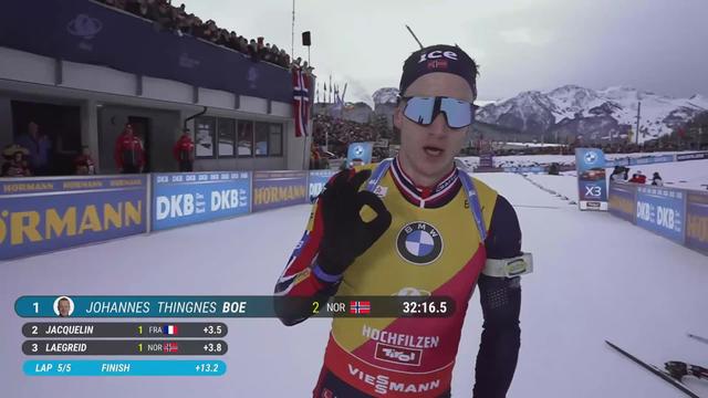 Hochfilzen (AUT), Poursuite 12,5 km messieurs: Johannes Thingnes Boe (NOR) s'impose devant Jacquelin (FRA) et Lægreid (NOR)