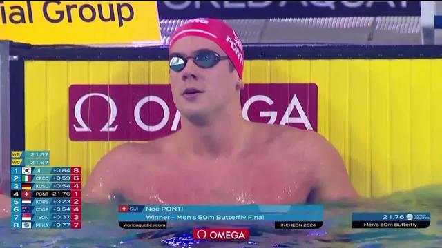 Natation, Coupe du monde, 50m papillon messieurs : Noè Ponti (SUI) triomphe