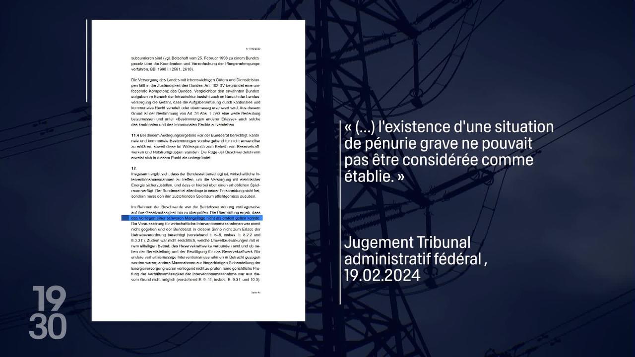 Le Tribunal administratif fédéral critique la construction des centrales électriques de secours en 2022, autorisée par le Conseil fédéral