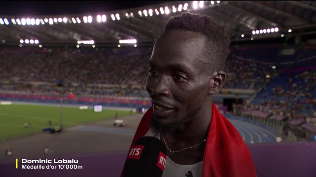 Rome (ITA), 10'000m, finale messieurs: le nouveau champion d'Europe Dominic Lobalu (SUI) à l'interview