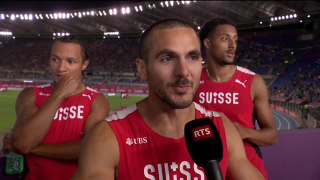 Rome (ITA), 4x100m, finale messieurs: les athlètes Suisses reviennent sur leur course