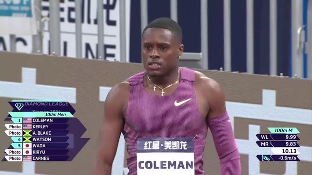 Xiamen (CHN), 100m messieurs: Coleman (USA) court la rectiligne en 10’’13