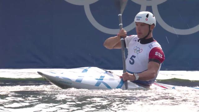 Canoë, éliminatoires, 2ème manche: Martin Dougoud (SUI) termine à la 6ème place et se qualifie en demi-finales grâce au chrono obtenu lors de la première manche