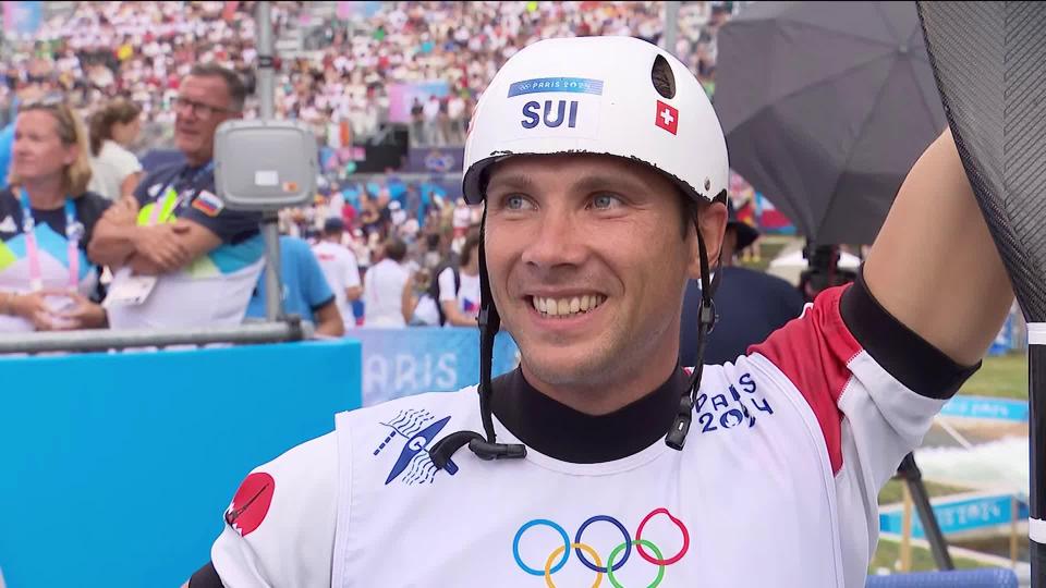 Slalom, finale: la réaction du Genevois Martin Dougoud après sa 4e place