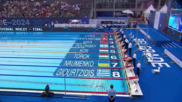 Belgrade (SRB), 200m 4 nages, finale messieurs: pas de ticket olympique en 200m 4 nages pour Jérémy Desplanches (SUI) qui termine 5e en 1'59''04