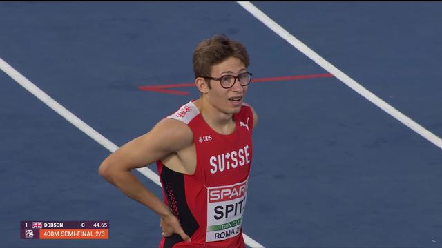 Rome (ITA), 400m, 1-2 finale messieurs: Lionel Spitz (SUI) termine 3e de sa demie en 45’28