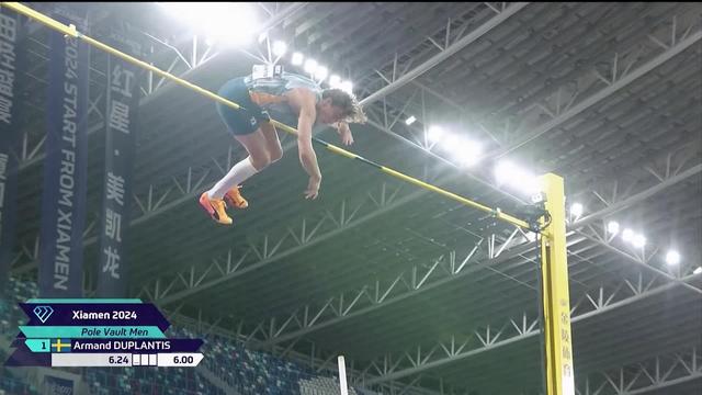 Athlétisme, Ligue de Diamant, saut à la perche : Armand Duplantis (SWE) saute à 6.24 mètres