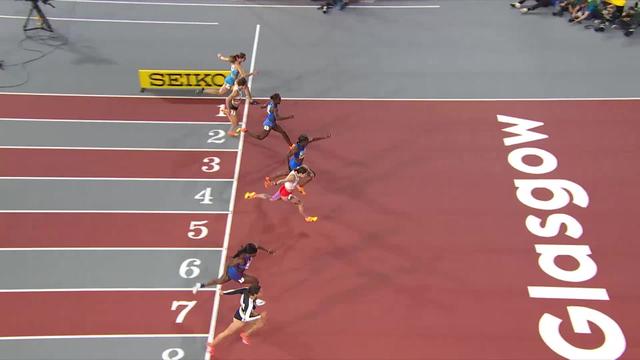 Glasgow (GBR), 60m dames, finale: Julien Alfred (LCA) avale la petite ligne droite en 6’’98 pour se parer d’or