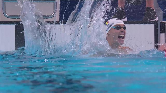 200m nages libre, finale messieurs: David Popovici (ROU) s'impose à la touche devant Matthew Richards (GBR), Luke Hobson (USA) 3e