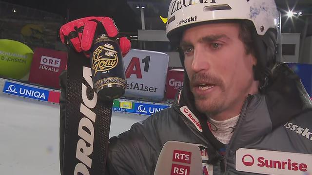 Ski alpin - Coupe du monde: Schladming (AUT), slalom messieurs: Marc Rochat (SUI) à l¿interview après la course