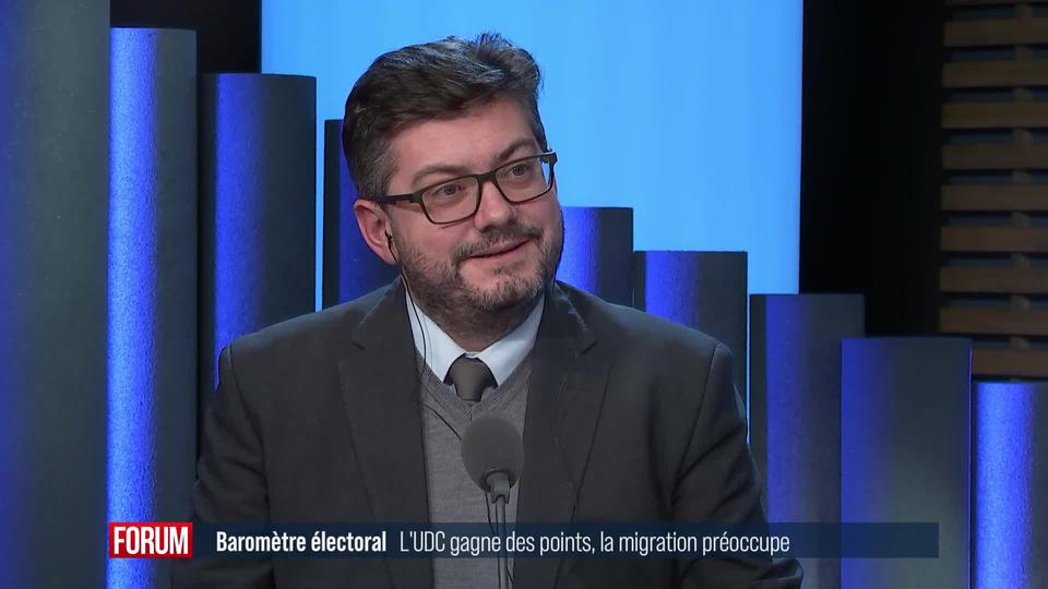 L'UDC continue d'augmenter sa part électorale, selon le baromètre de l'institut Sotomo: interview de Kevin Grangier