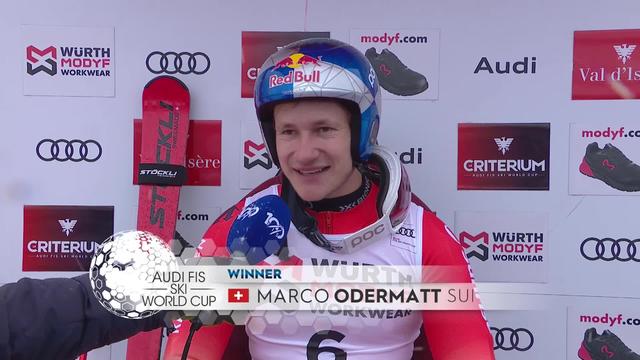 Val d'Isère (FRA), géant messieurs, 2e manche: l'interview de Marco Odermatt (SUI) après sa 4e victoire de rang sur la face de Bellevarde