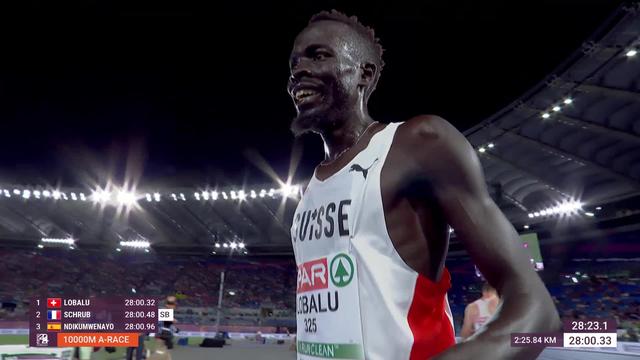 Rome (ITA), 10'000m, finale messieurs: Dominic Lobalu (SUI) s'offre son premier titre européen, Jonas Raess 13e