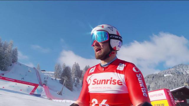 Adelboden (SUI), slalom Géant messieurs, 2e manche: Luca Aerni (SUI) réalise une superbe 2e manche