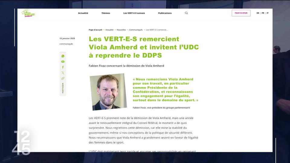 Les Verts recommandent un ministre UDC pour reprendre la tête de l'armée