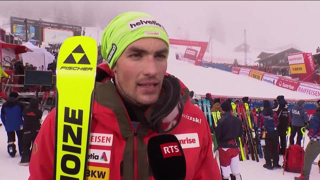 Adelboden (SUI), slalom messieurs 2e manche: Daniel Yule (SUI) à l'interview