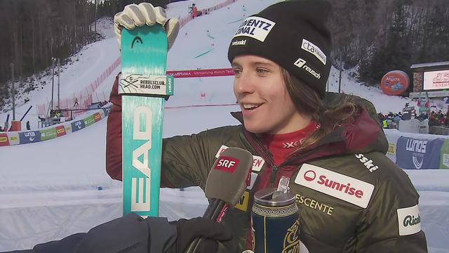 Kranjska Gora (SLO), géant dames, 2e manche: Camille Rast (SUI) se confie avant d'être assurée de finir dans le top-10