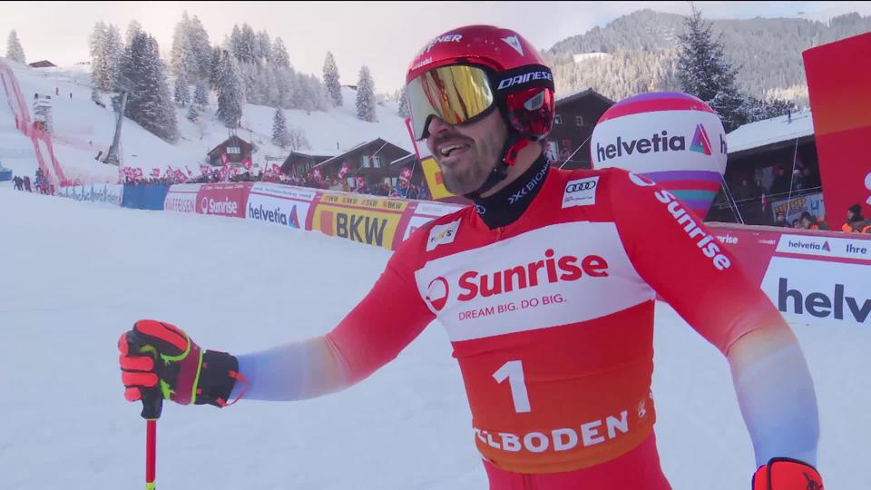 Adelboden (SUI), slalom Géant messieurs, 2e manche: Loïc Meillard (SUI) lutte jusqu'au bout et fait trembler son public en terminant 2e