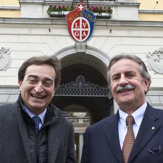 Le duel acharné entre le maire sortant Giorgio Giudici (droite) et le ministre Marco Borradori (gauche) tient tout le Tessin en haleine.