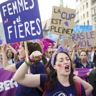 Des manifestantes à Lausanne pour la grève des femmes le 14 juin.