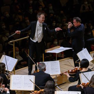 L'Orchestre de la Suisse romande et Emmanuel Pahud lors d'un concert à l’Auditorium national de la Musique à Madrid.