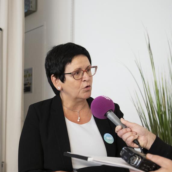 Sophie Ley, présidente de l'Association suisse des infirmières et infirmiers (ASI), lors du lancement de l'initiative sur les soins, le mercredi 6 octobre 2021.